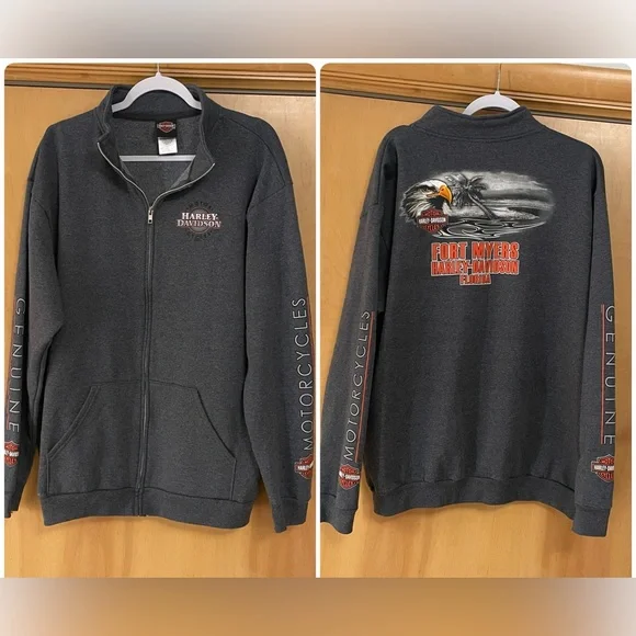 Harley-Davidson Genuine Motorcycles Zip Up Sweatshirt Fort Myers Florida XL - Picture 1 of 11